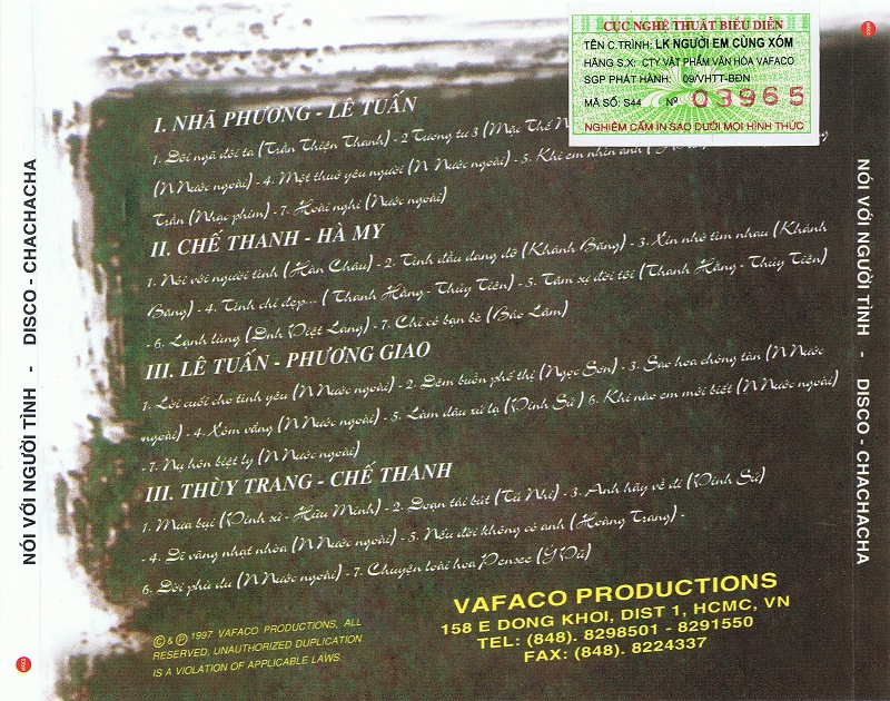 Liên Khúc Nói Với Người Tình (Vafaco CD)