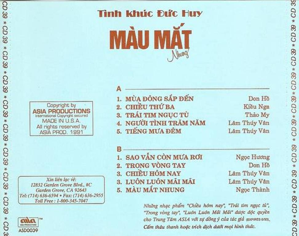 Asia CD039 - Màu Mắt Nhung