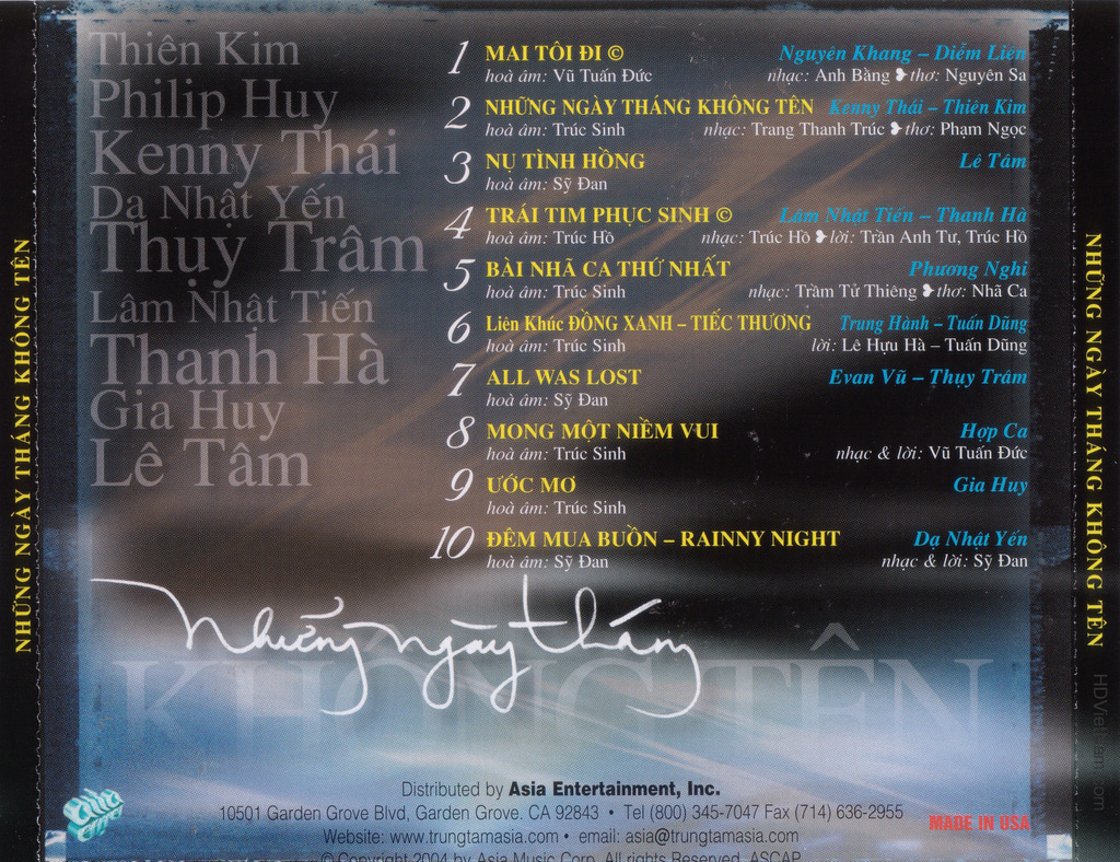 Asia CD199 - Những Ngày Tháng Không Tên