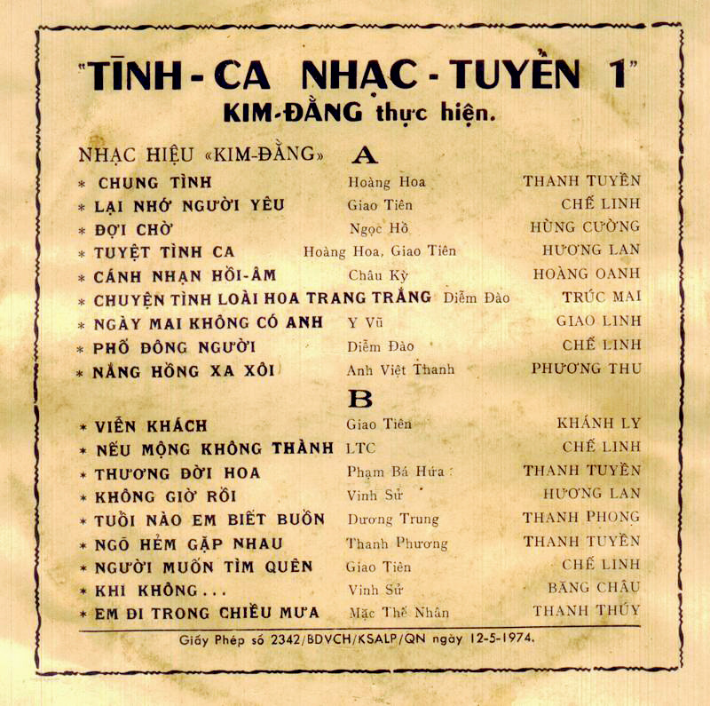 Băng nhạc Kim Đằng - Tình Ca Nhạc Tuyển 1