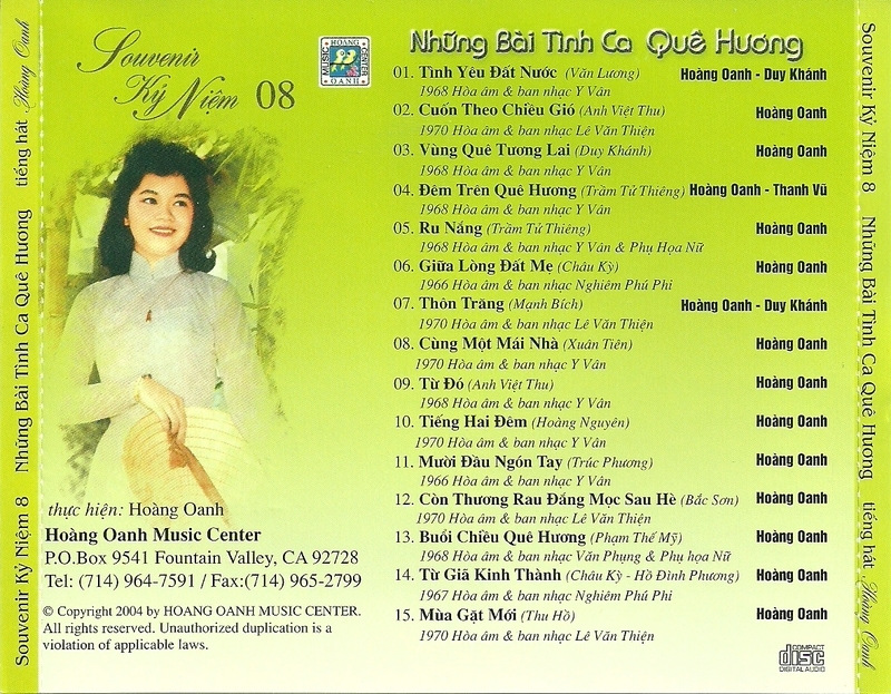 Hoàng Oanh CD - Souvernir 8 (Những Bài Tình Ca Quê Hương)