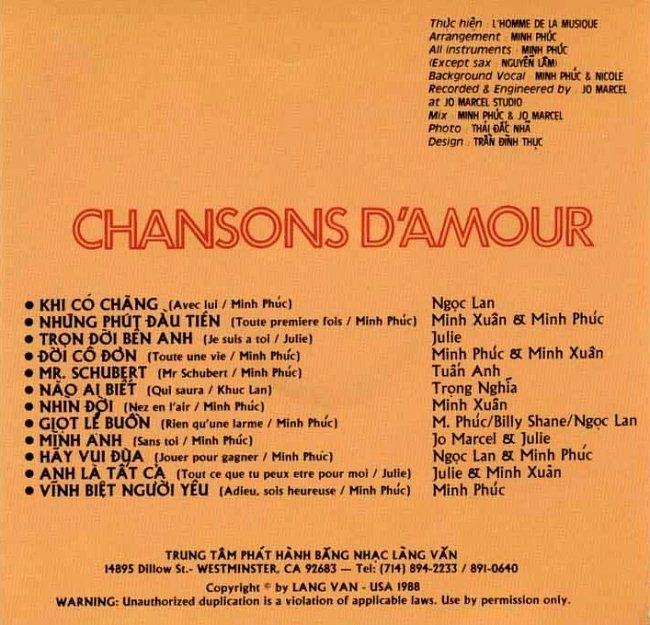 Làng Văn CD047 - Chansons D'amour