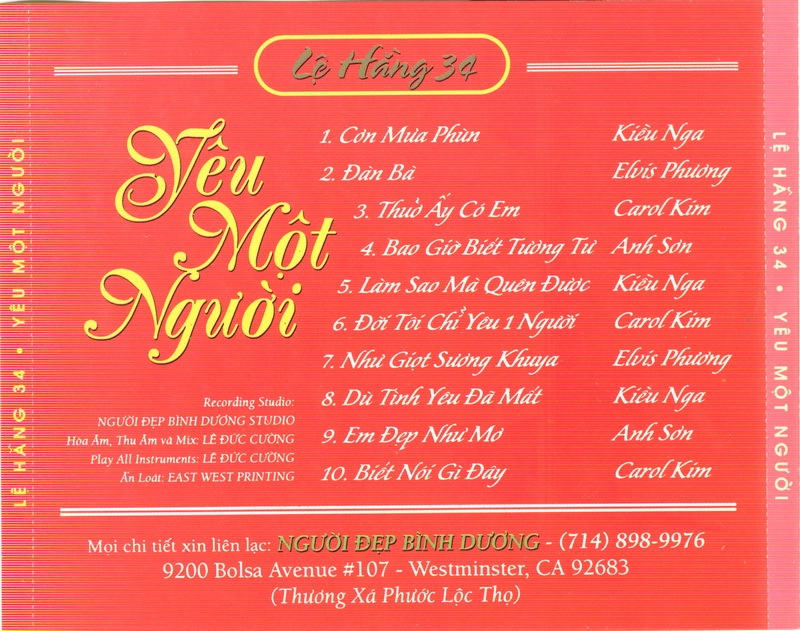Lệ Hằng CD034 - Yêu Một Người
