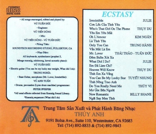Thúy Anh CD016 - Ecstasy New Wave