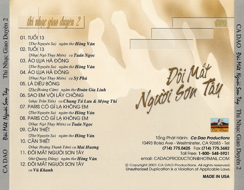 Ca Dao CD - Thi Nhạc Giao Duyên 2 - Đôi Mắt Người Sơn Tây