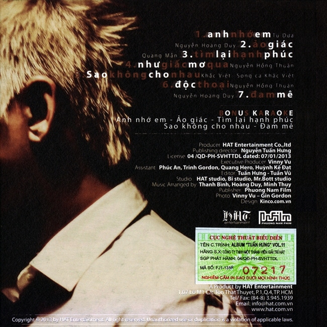 HAT Entertainment CD - Tuấn Hưng Vol 11 - Ảo Giác - Anh Nhớ Em