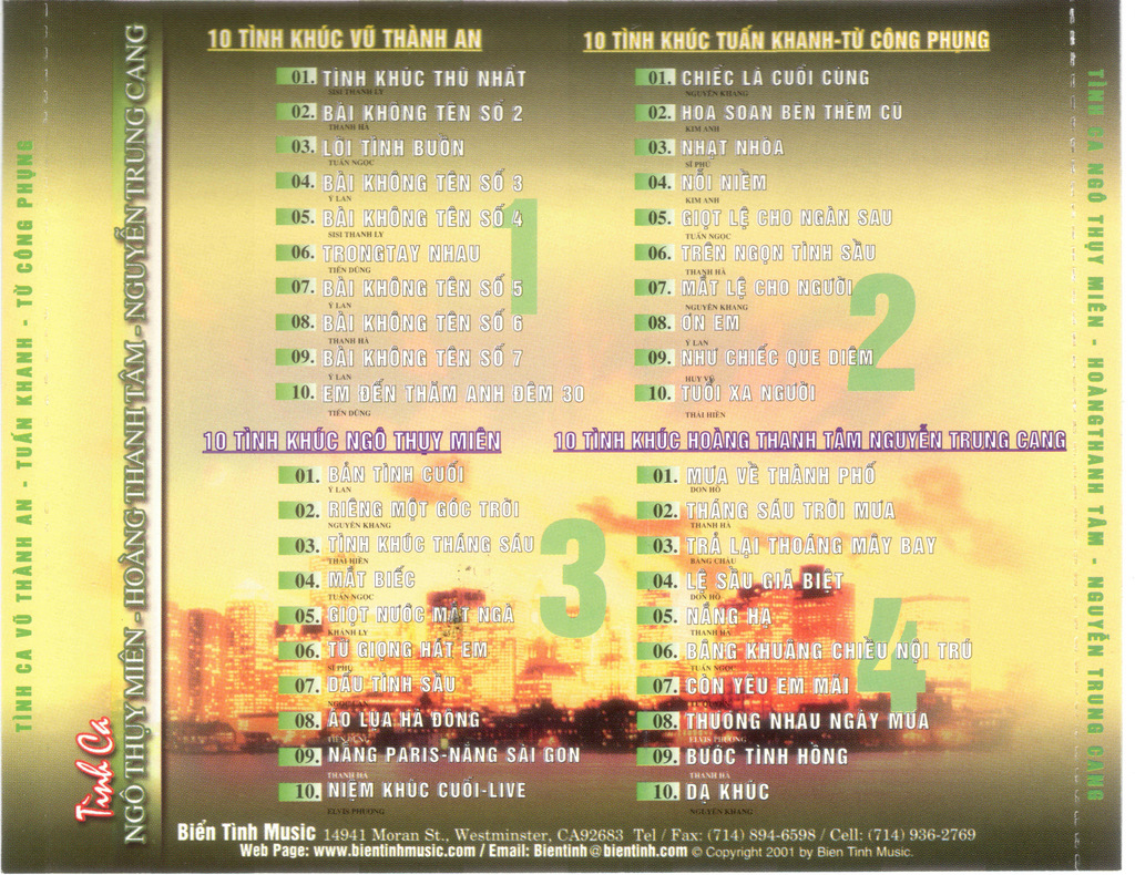 Biển Tình CD - Tình Ca Vũ Thành An, Ngô Thuỵ Miên, Tuấn Khanh, Từ Công Phụng, Hoàng Thanh Tâm (04 CD)