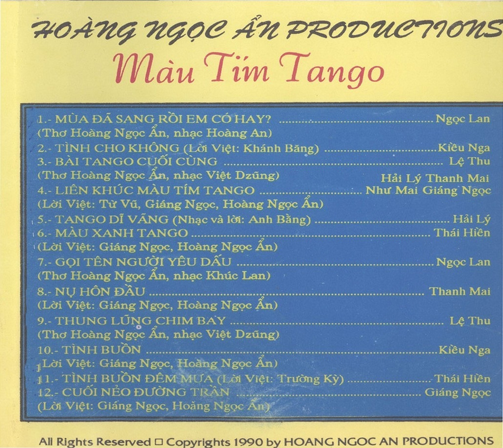 Hoàng Ngọc Ẩn CD - Màu Tím Tango