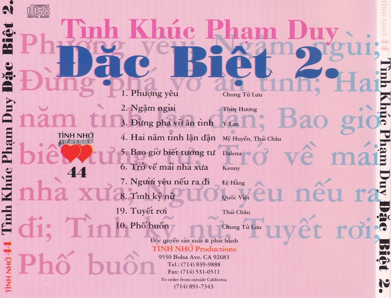 Tình Nhớ CD 044 - Tình Khúc Phạm Duy Đặc Biệt 2
