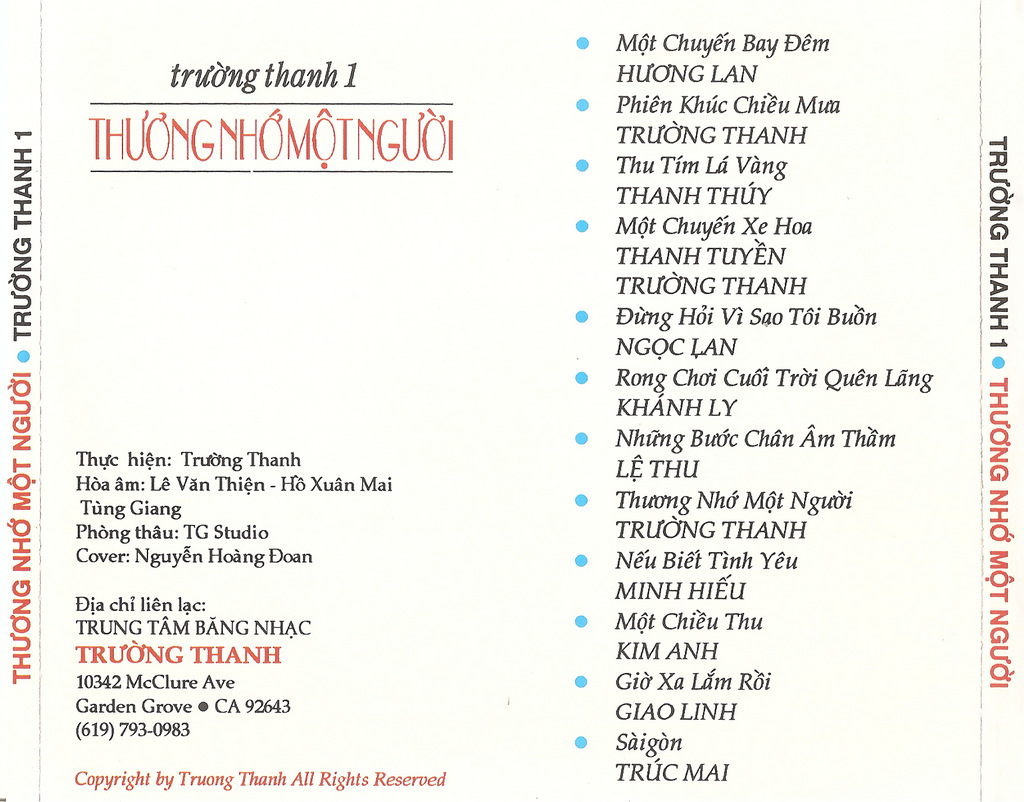 Trường Thanh CD 01 - Thương Nhớ Một Người