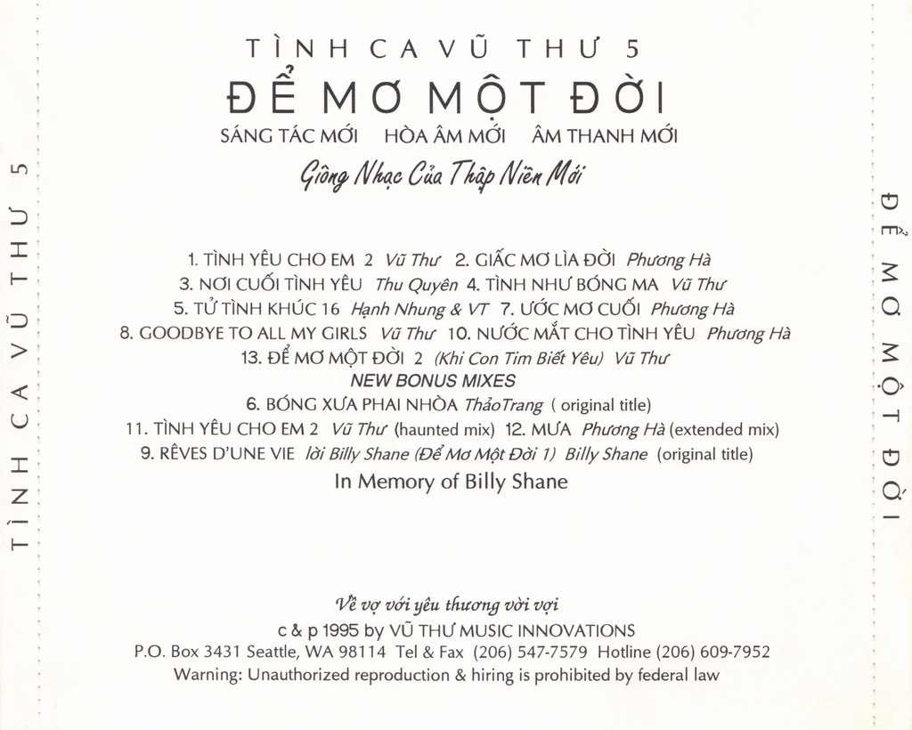 Vũ Thu CD 05 - Để Mơ Một Đời