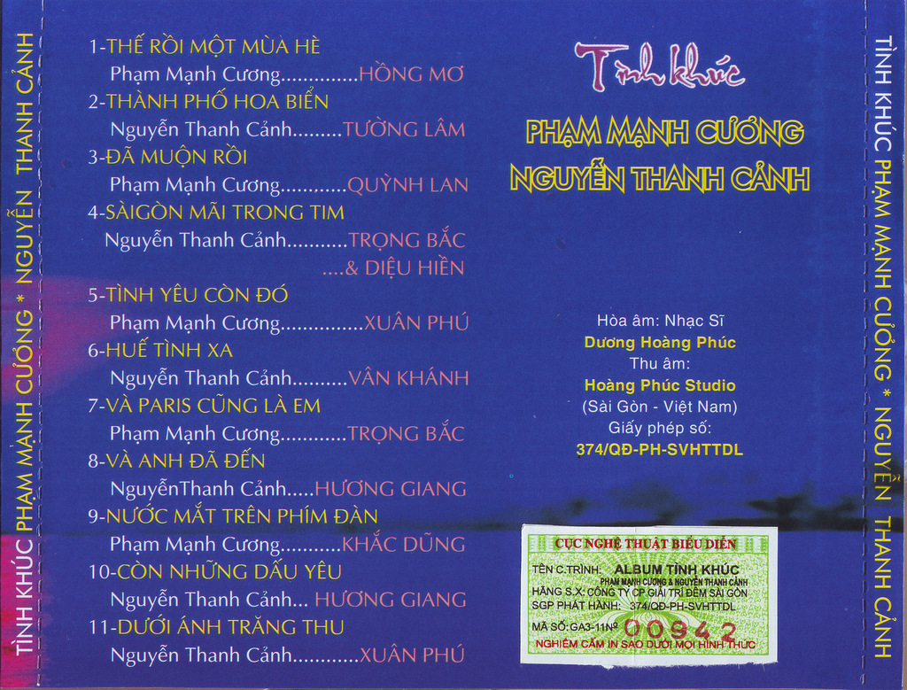 Sài Gòn Nights CD - Tình Khúc Phạm Đình Chương, Nguyễn Thanh Cảnh