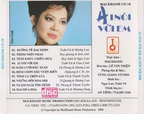 Mai Khanh CD 016 - Ai Nói Với Em