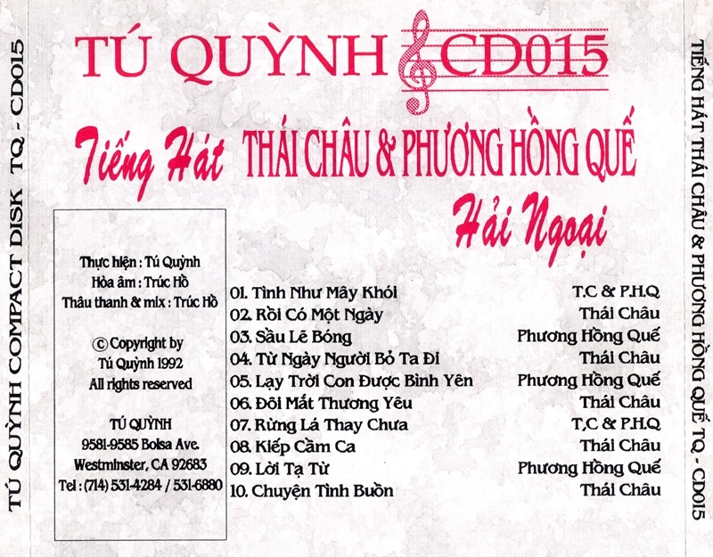 Tú Quỳnh CD 015 - Tiếng Hát Thái Châu, Phương Hồng Quế