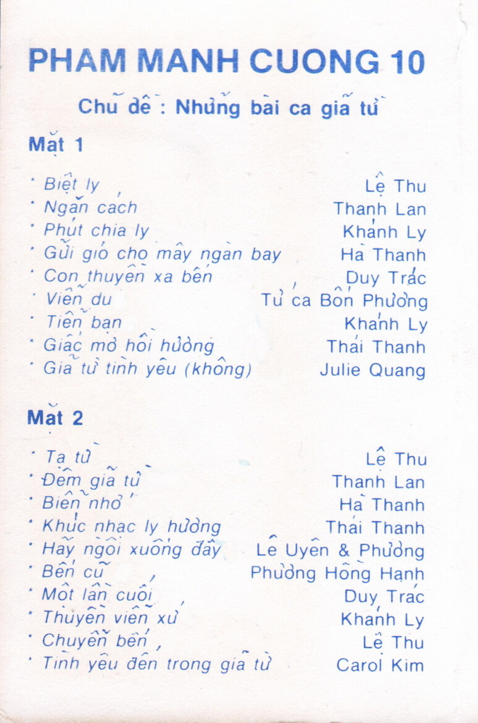 Phạm Mạnh Cương 10 - Những Bài Ca Giã Từ