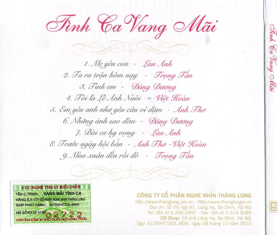 Thăng Long CD - Tình Ca Vang Mãi