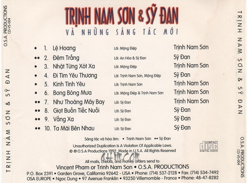 OSA CD04 - Trịnh Nam Sơn, Sỹ Đan Và Những Sáng Tác Mới