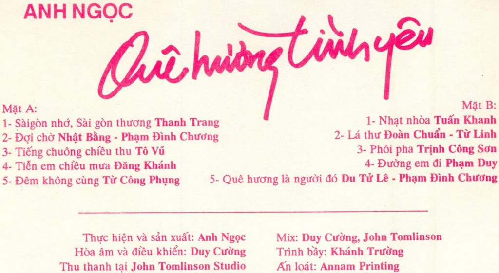 Anh Ngọc - Quê Hương Và Tình Yêu (Tape)