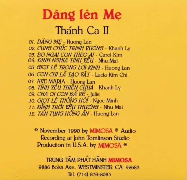 Mimosa CD01 - Thánh Ca 2 - Dâng Lên Mẹ