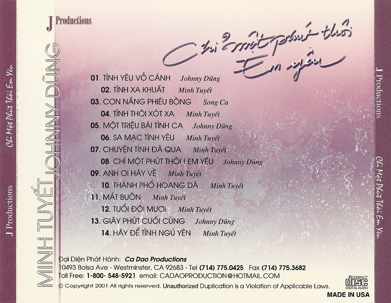 J Productions CD - Chỉ Một Phút Thôi Em Yêu