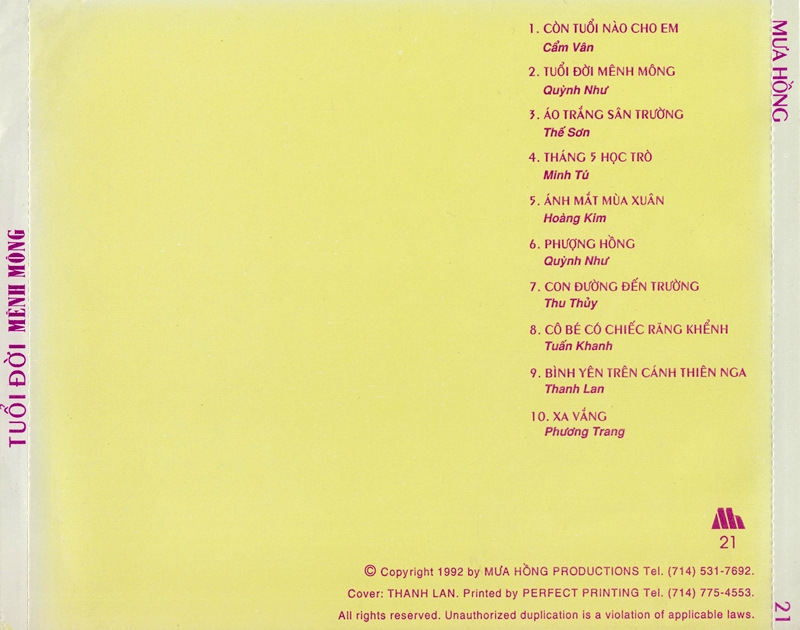 Mưa Hồng CD021 - Tuổi Đời Mênh Mông