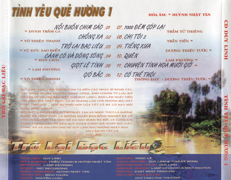 Duy Linh Music CD - Trở Lại Bạc Liêu