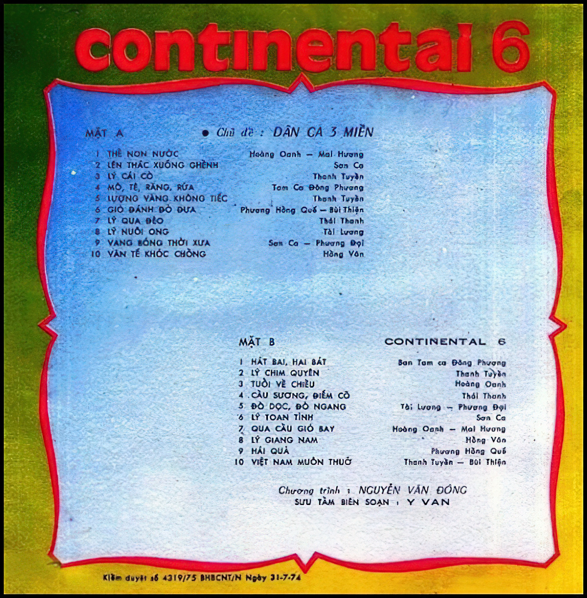 Tape Continental 6 - Dân Ca 3 Miền 1976