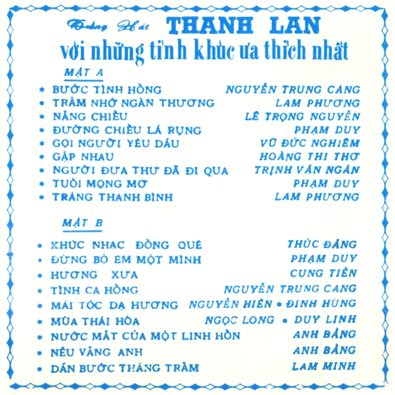 Tape Bốn Phương - Thanh Lan Với Những Tình Khúc Ưa Thích Nhất