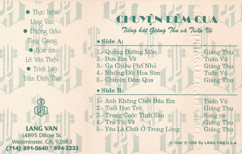 Tape Làng Văn 102 - Chuyện Đêm Qua - Giáng Thu & Tuấn Vũ