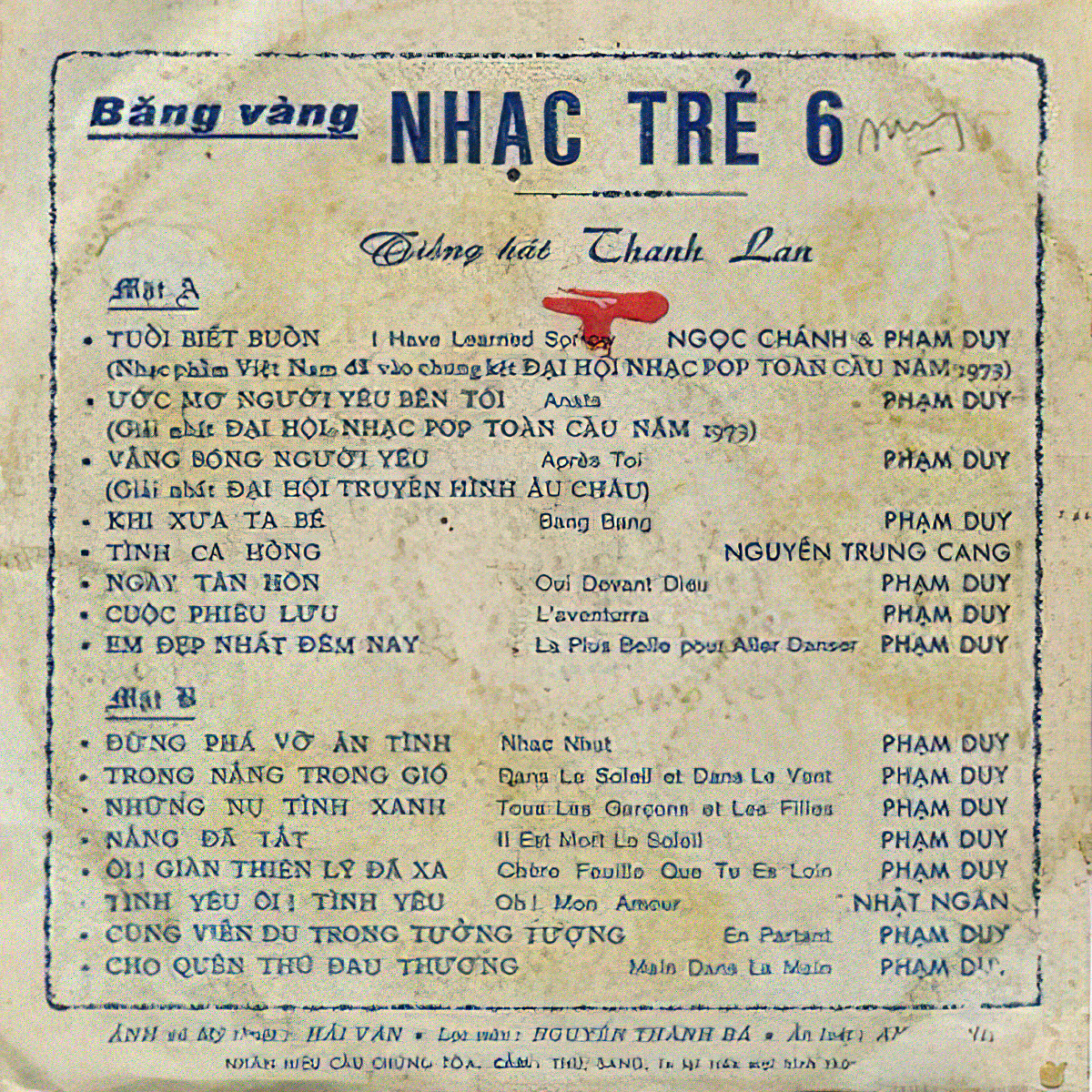 Tape Băng Vàng Nhạc Trẻ 6 - Thanh Lan 1973