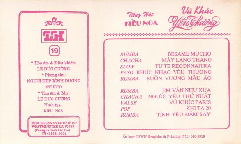 Tape Lệ Hằng 19 - Vũ Khúc Yêu Thương - Kiều Nga