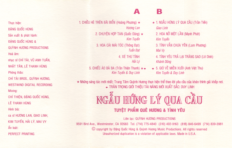 Tape Quỳnh Hương 1 - Ngẫu Hứng Lý Qua Cầu
