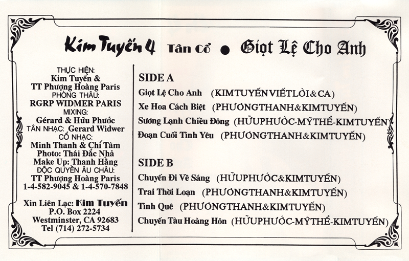 Tape Kim Tuyến 4 - Giọt Lệ Cho Anh - Tân Cổ