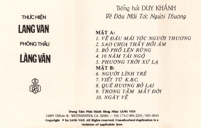 Tape Làng Văn 134 - Về Đâu Mái Tóc Người Thương - Duy Khánh