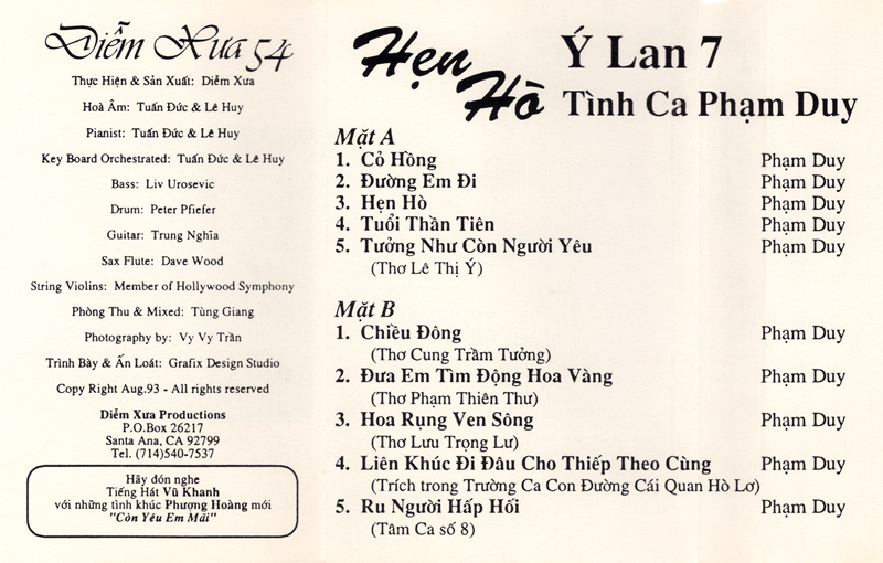 Tape Diễm Xưa 54 - Hẹn Hò - Ý Lan
