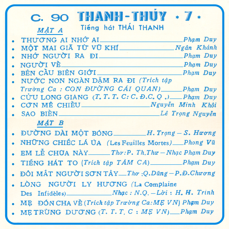 Tape Sóng Nhạc - Thanh Thúy 7 - Tiếng Hát Thái Thanh