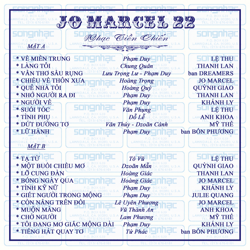 Tape Sóng Nhạc - Jo Marcel 22 - Nhạc Tiền Chiến