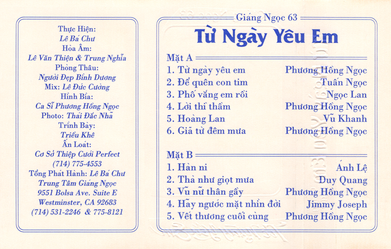 Tape Giáng Ngọc 63 - Từ Ngày Yêu Em