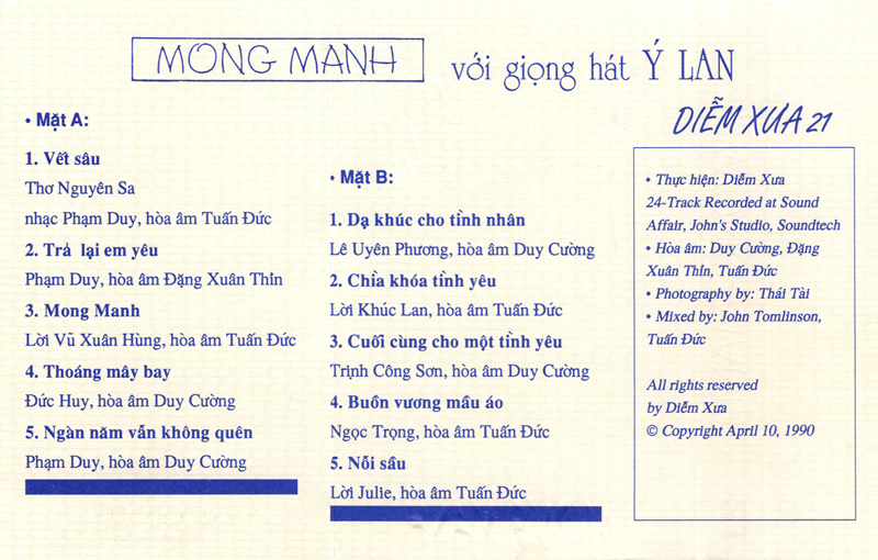 Tape Diễm Xưa 21 - Mong Manh - Ý Lan