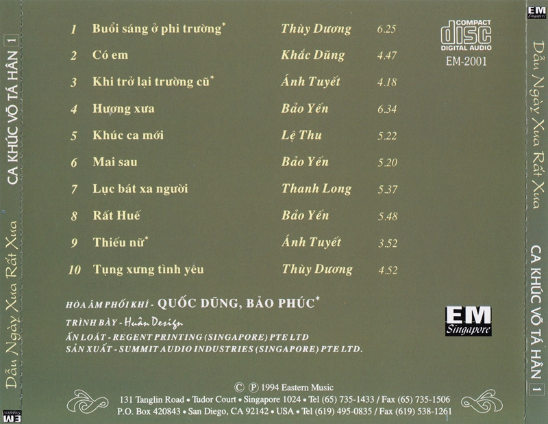 Eastern CD - Ca Khúc Võ Tá Hân 1 - Dẫu Ngày Xưa Rất Xưa