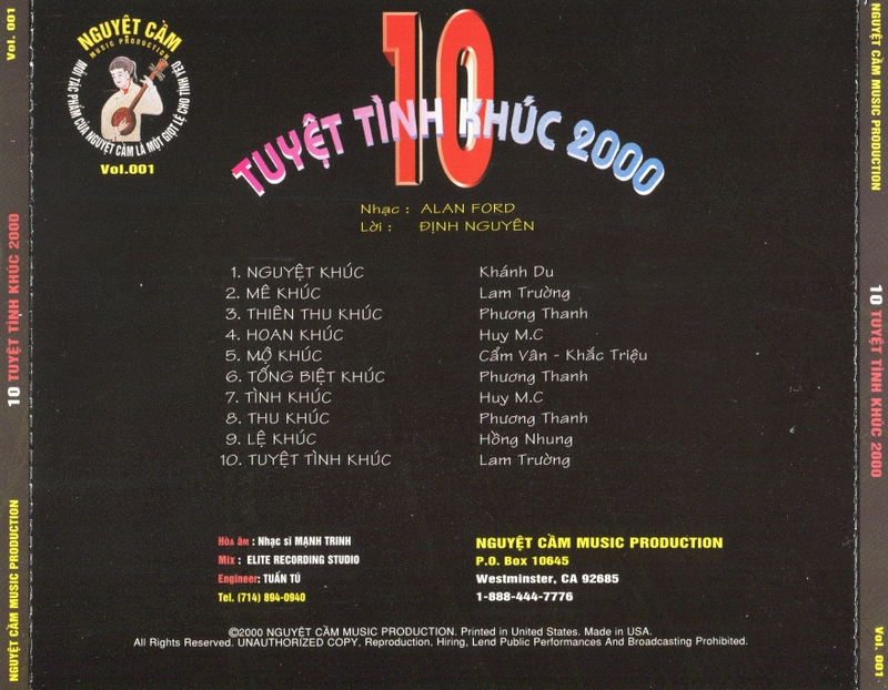 Nguyệt Cầm CD001 - 10 Tuyệt Tình Khúc 2000