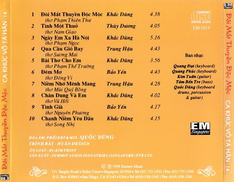 Eastern CD - Ca Khúc Võ Tá Hân 14 - Đôi Mắt Thuyền Độc Mộc