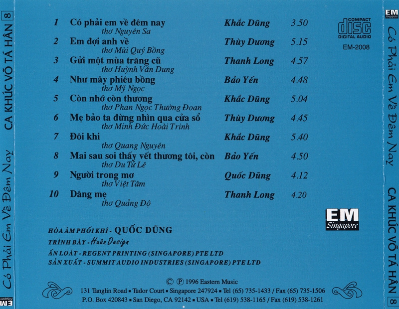 Eastern CD - Ca Khúc Võ Tá Hân 8 - Có Phải Em Về Đêm Nay