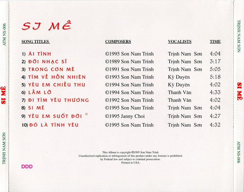 ATM CD006 - Trịnh Nam Sơn - Si Mê