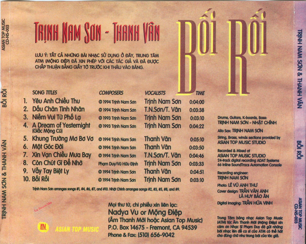 Asian Top Music CD - Trịnh Nam Sơn, Thanh Vân - Bối Rối