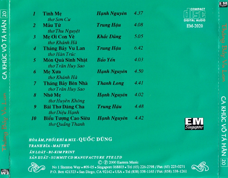 Eastern CD - Ca Khúc Võ Tá Hân 20 - Tháng Bảy Vu Lan