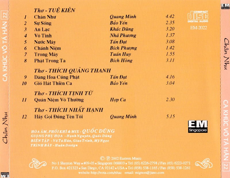 Eastern CD - Ca Khúc Võ Tá Hân 22 - Chân Như