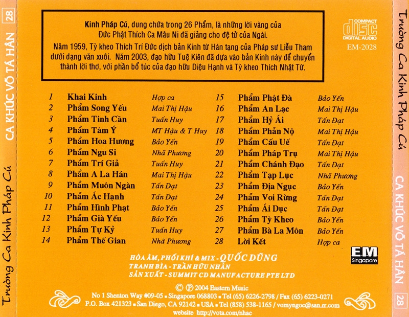 Eastern CD - Ca Khúc Võ Tá Hân 28 - Trường Ca Kinh Pháp Cú