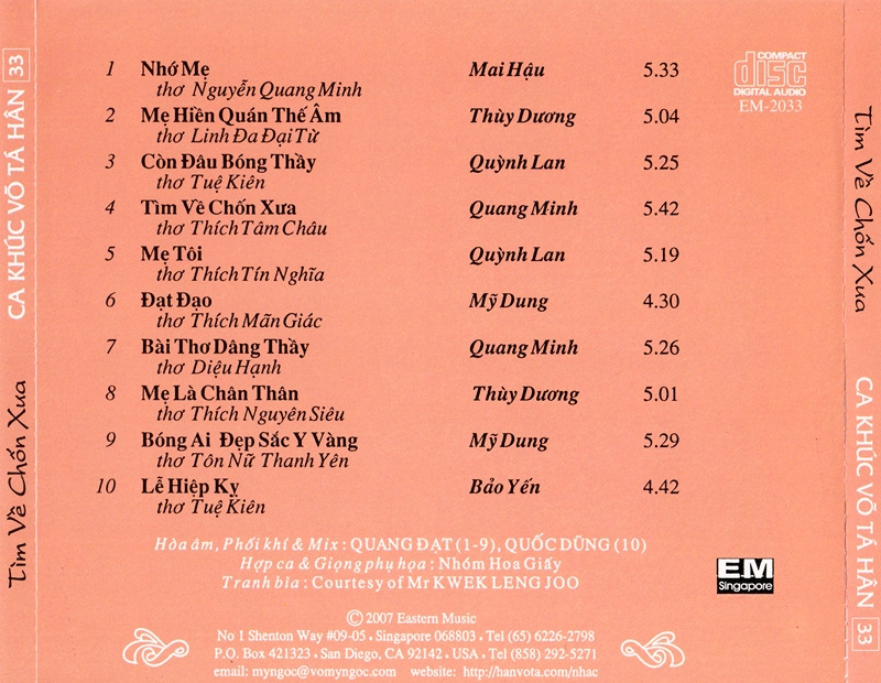 Eastern CD - Ca Khúc Võ Tá Hân 33 - Tìm Về Chốn Xưa