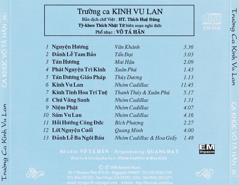 Eastern CD - Ca Khúc Võ Tá Hân 36 - Trường Ca Kinh Vu Lan